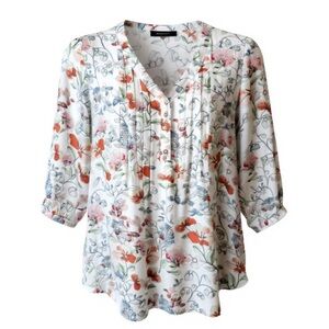Rose + Olive Women’s lightweight Blouse Orange floral 3/4 Sleeve Size 1X #1637